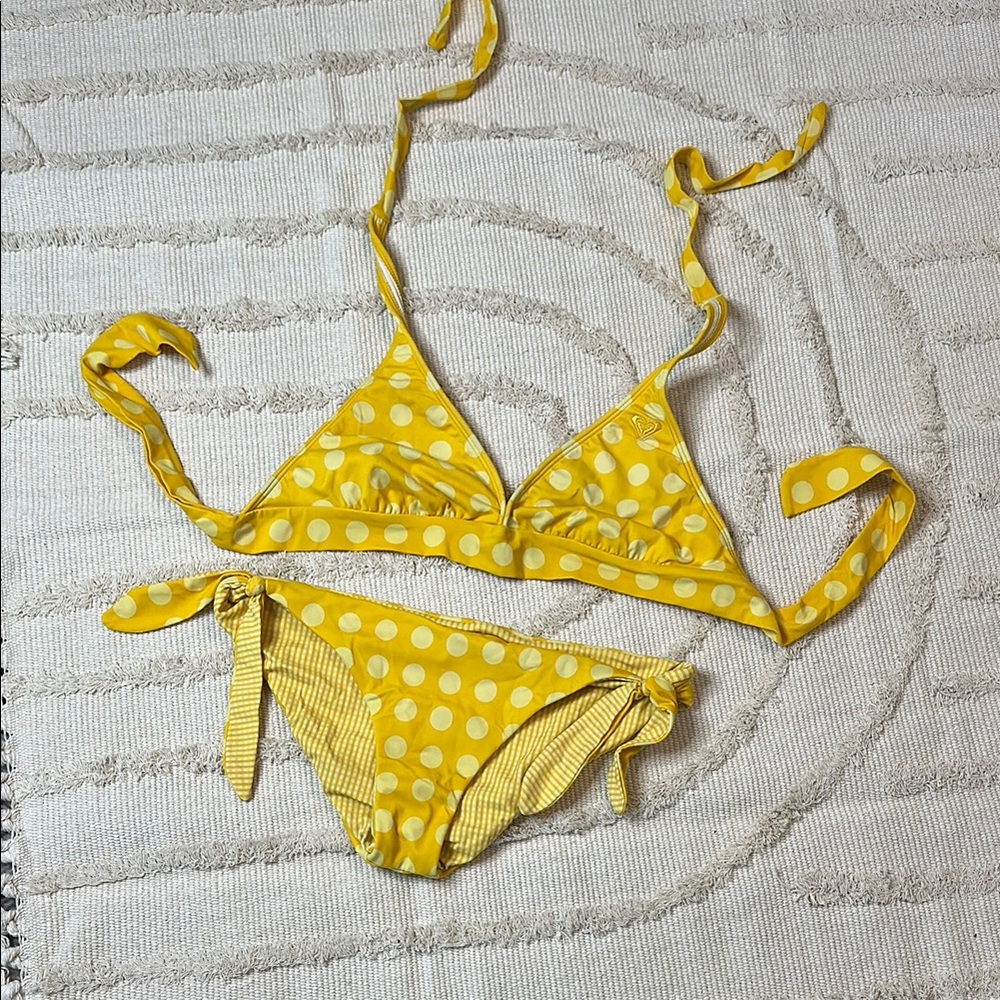 Roxy Yellow Polka Dot Triangle Bikini